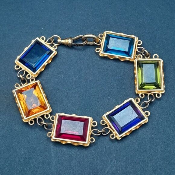 Early Mish Tworkowski Bracelet Clip Earrings Set Colorful Faux Stones Gold Tone - Picture 2 of 10